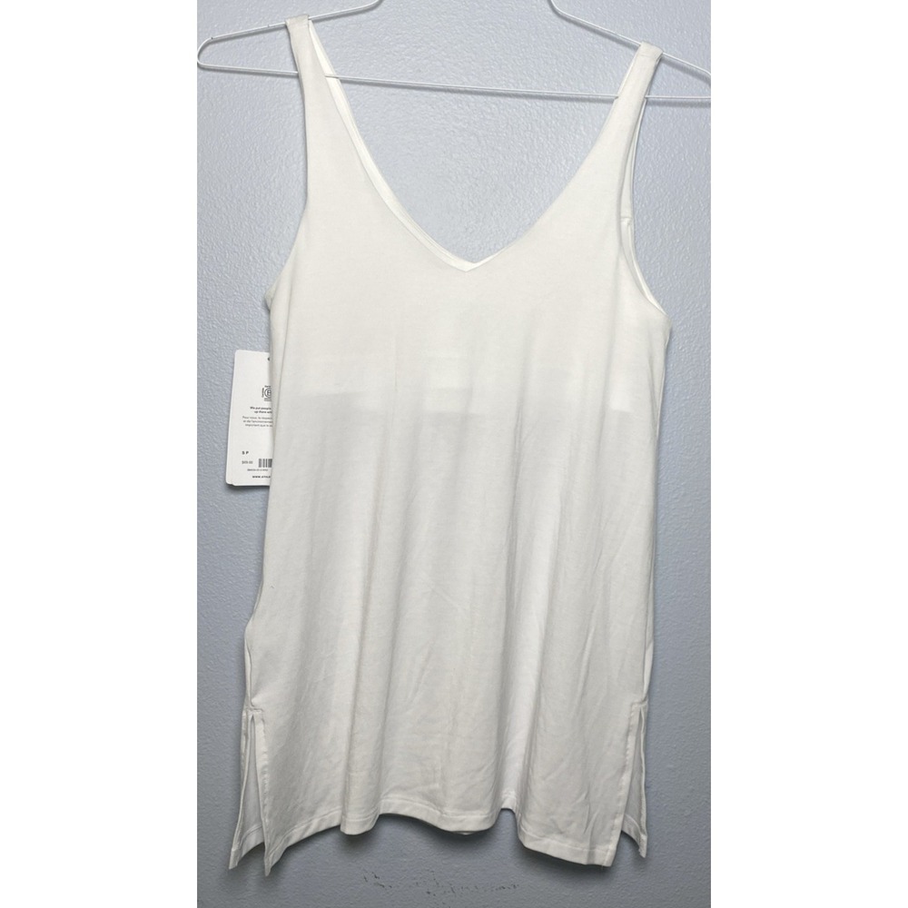 ATHLETA Essence Support Tank Top Removable Pads Side Slits Workout White Size Sm - Picture 3 of 9